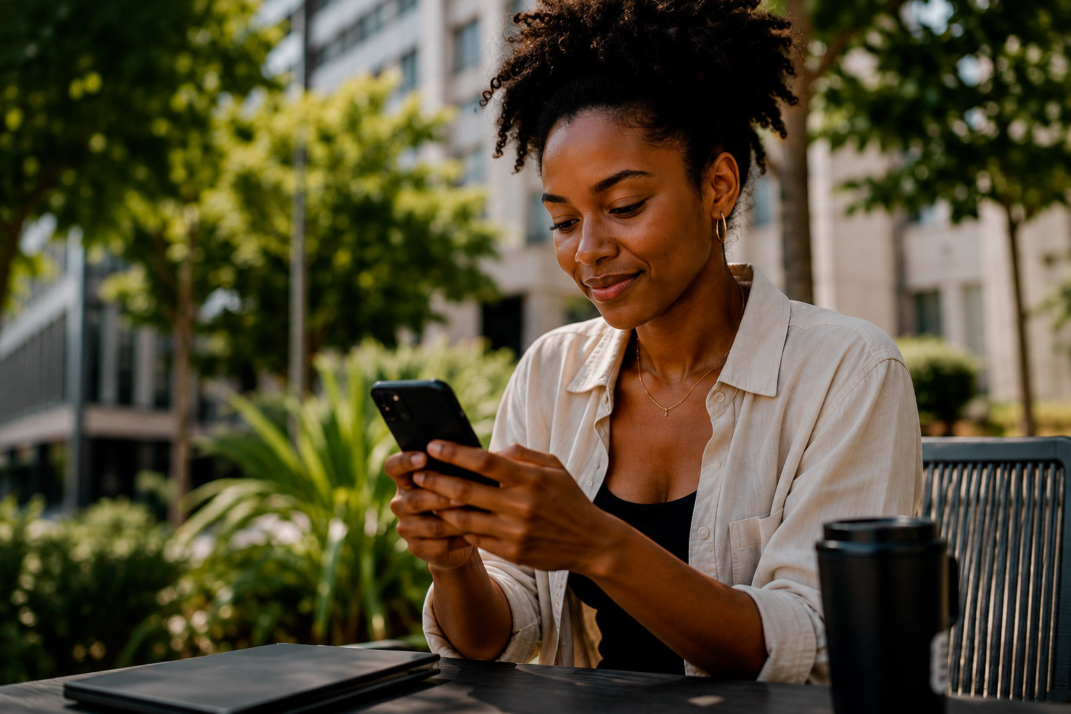 Profissional utilizando o celular ao ar livre